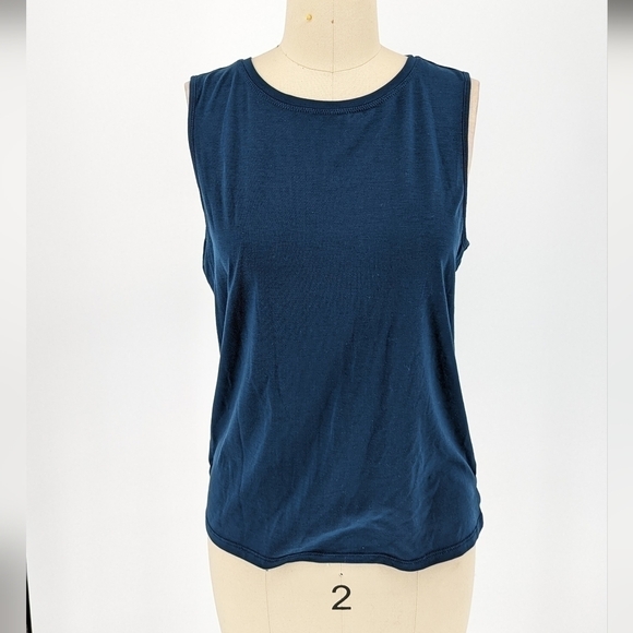 Athleta Knit Tank Top Blue XS slit back stretchy workout gym athletic athleisure - Picture 1 of 6